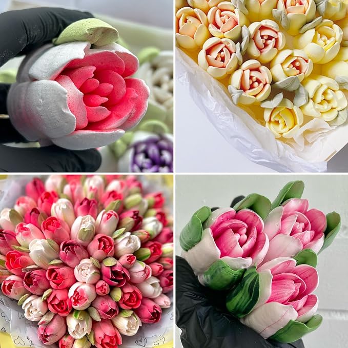 2-Piece Extra Large Stainless Steel Russian Flower Nozzle Set, Includes 1 Extra Large Nozzle and 1 Pagoda Brush, Rose Tulip Piping Tips for Cake Decorating, Dessert Baking Tool