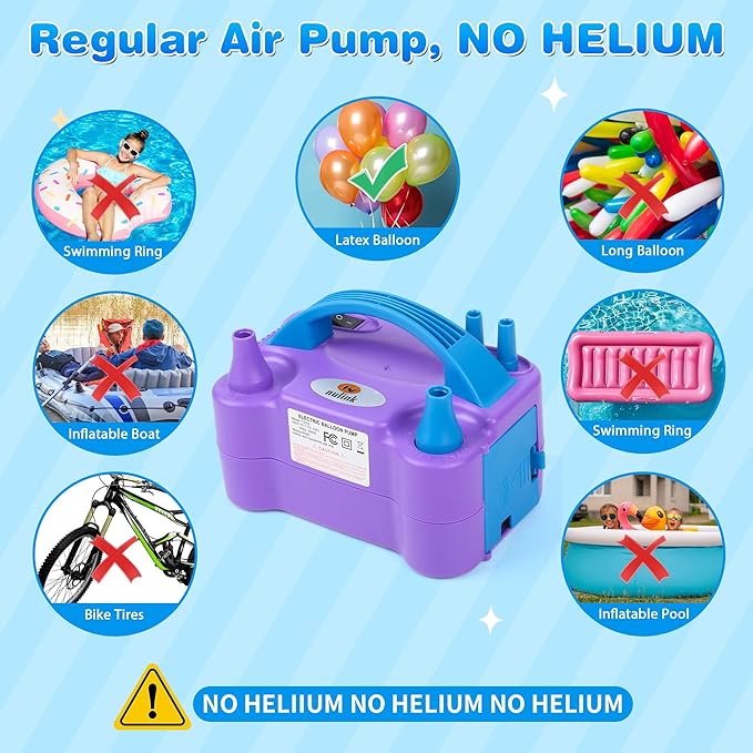 NuLink Balloon Pump Electric Portable Dual Nozzle Air Pump for Balloons Blower Pump Inflator for Decoration, Birthday Party [110V~120V, 600W, Purple]