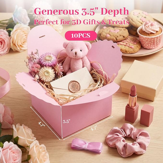 VGOODALL 10PCS Gift Boxes with Ribbon, Pink Candy Box with Ribbon Paper Treat Boxes for Wedding Cookie Chocolates Small Gifts