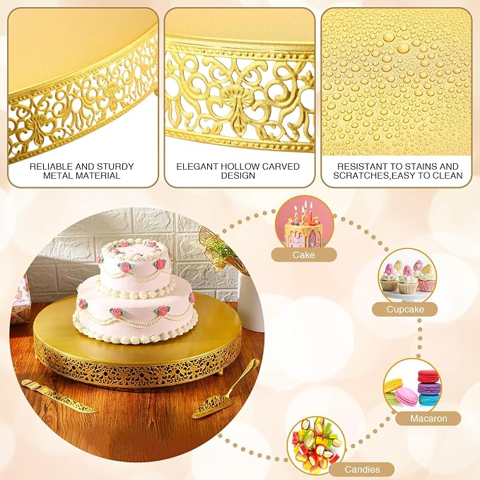 Wenqik 18 Inch Gold Cake Stand Set Metal Round Cupcake Dessert Stand with Cake Cutting, Spatula Wedding Cupcake Pastry Display Candy Holder Display for Wedding Party Birthday Baby Shower(Classic)