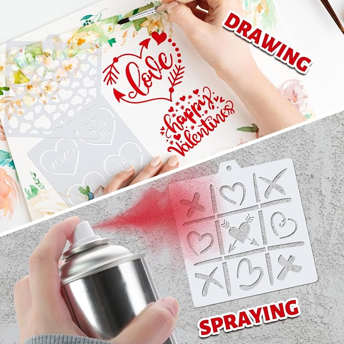 Whaline 15 Pcs Valentine's Day Cookie Stencils Painting Stencils Love Heart Shaped Decorative Cake Baking Templates with Bead Chain for Mother's Day Party DIY Craft Decor, 4.7 x 5.1 Inch