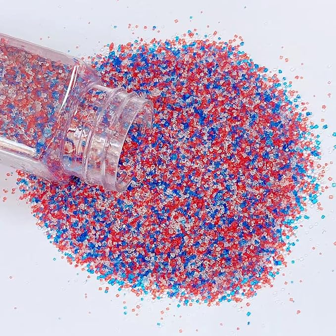 Sentovac Red White Blue Sanding Sugar Crystals for Baking Edible Crystals Sparkling Sugar Patriotic Sprinkles 4th of July Cake Cookie Cupcake Topper Ice Cream Decoration Supplies