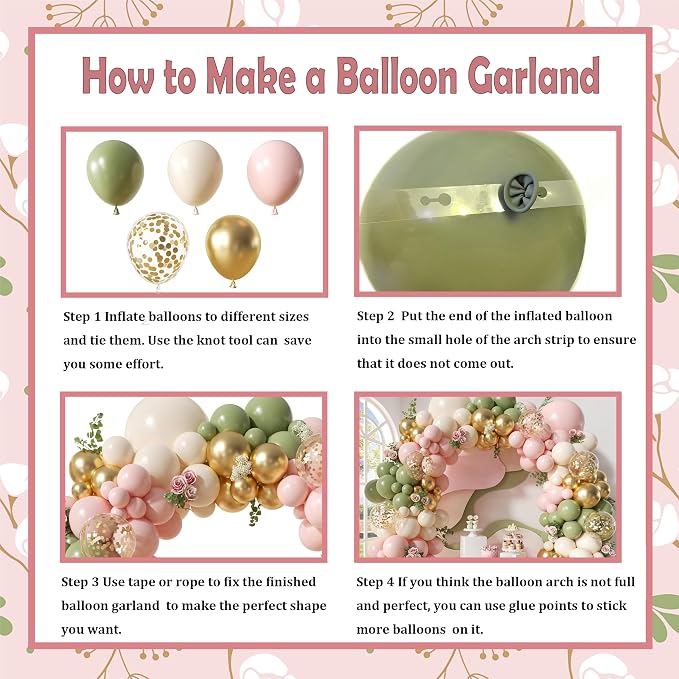 Avocado Green Pink Balloon Arch Kit, 146Pcs Pastel Pink White Sand Retro Avocado Green Gold Confetti Balloons for Baby Bridal Shower Wedding Engagement Birthday Party Decorations