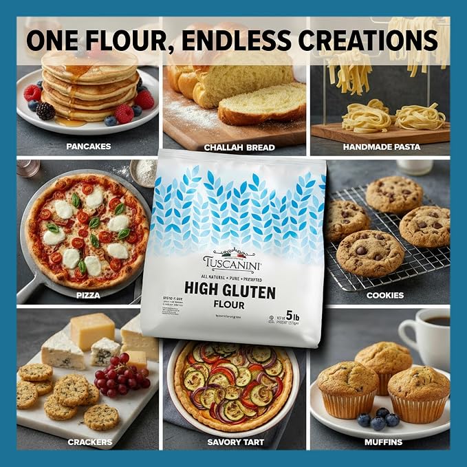 Tuscanini Italian High Gluten Flour, Premium Bread Flour, 5 lb (2 Pack) | Ideal for Bread, Challah & Pizza Dough | Insect Free | All Natural, Pure, Presifted | Kosher
