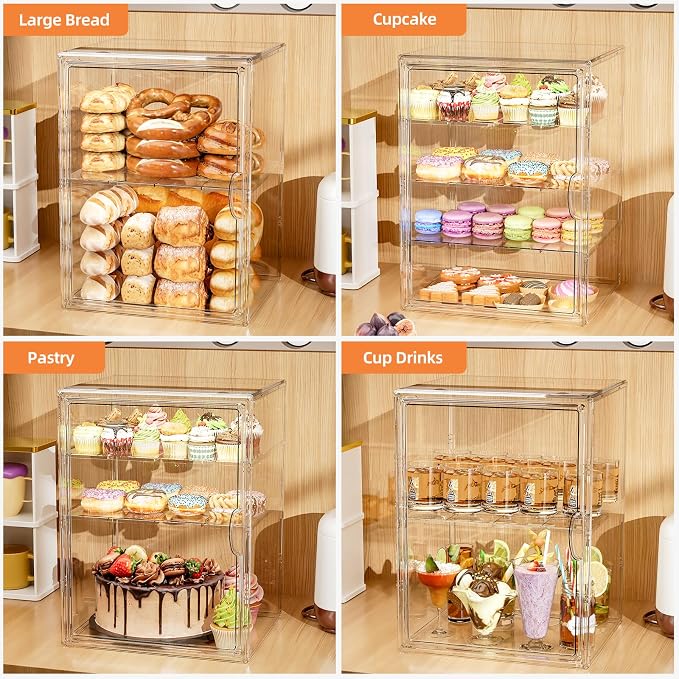 4 Tier Cupcake Stand Acrylic Cardboard Cupcake Tower Holder, Dessert Pastry Cookie Display Stand Case with Lid for Birthday Wedding Party Decoration, Large Adjustable Bread Box, XXXL