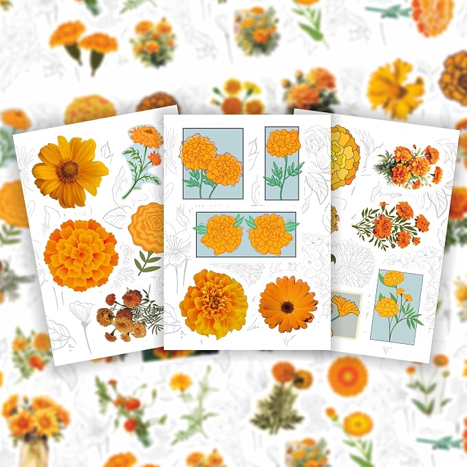 BulbaCraft Marigold Stickers | Water Bottle & Laptop, Floral Party Supplies & Decorations, Waterproof Vinyl Decals, Gifts for Women & Men