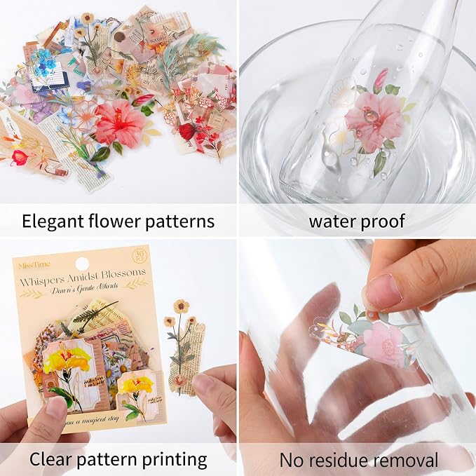 Pengxiaomei 210 Pieces Flower Stickers, Scrapbooking Stickers Self-Adhesive Bible Flower Scrapbooking Supplies Journal for DIY Craft, Planners, Journal, Notebook Card
