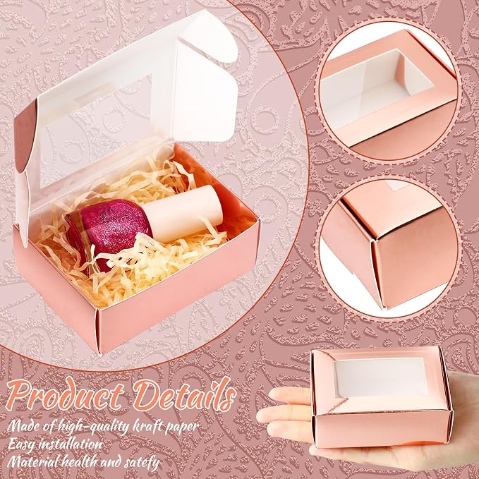 Zonon 30 Pcs Soap Boxes for Homemade Packaging, Mini Kraft Boxes with Window for Bakery Candy Soap Making Gift Packaging, 3.7x2.6x1.4 Inch (Rose Gold)
