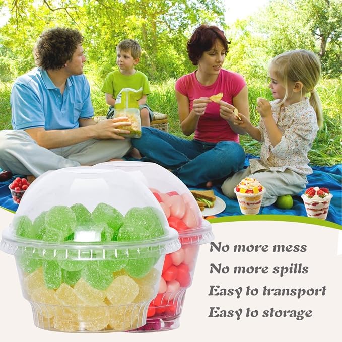 5 oz Clear Plastic Dessert Cups with Dome Lids (25Sets) - Disposable Snack Bowls (No Hole) for Cereal Parfait, Yogurt, Cupcakes, Pudding, Jello and Individual Desserts at Party