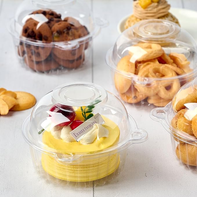 TOFLEN 100ct Cupcake Holders Individual Cupcake Containers, Disposable Clear Plastic Single Cupcake Carrier with Dome Lid for Dessert To-Go, Muffin, Cheesecake, Pastries