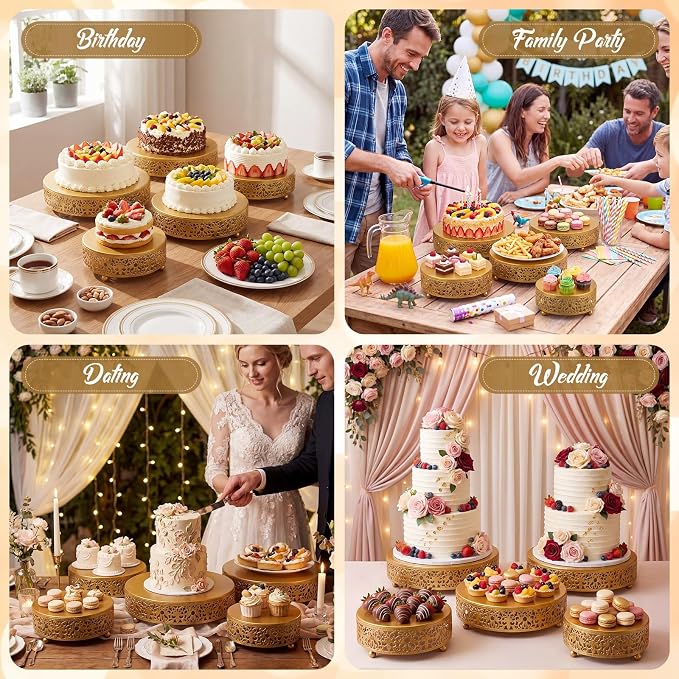 Wenqik 5 Pcs Metal Gold Cake Stand 16/14/12/10/8 Inch Round Cake Holder Display for Dessert Table Cookies Fruit Serving Tray Cupcake Pastry Riser for Wedding Birthday Party and Events
