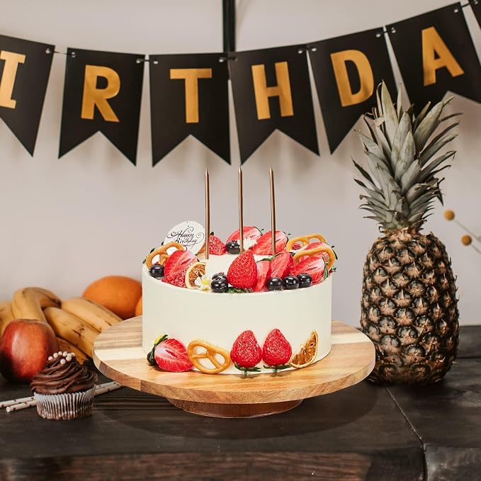 12" Acacia Wood Revolving Cake Stand, 2" High Turntable for Cake