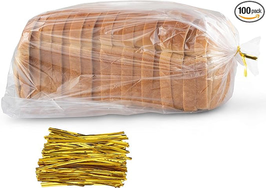 Bread Bags with Ties, Reusable,100 Clear Bags and 100 Ties, Bread Bags For Homemade Bread And Bakery Loaf Adjustable Reusable(100)