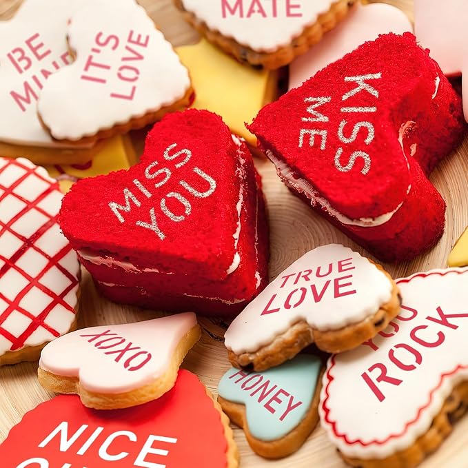 36 Pcs Valentine's Day Conversation Hearts Cookie Stencils for Baking | Plastic, Valentine's Day Party Baker Crafts, Coffee Baking Letter Happy Decoration, Heart Love Phrase Sign Template