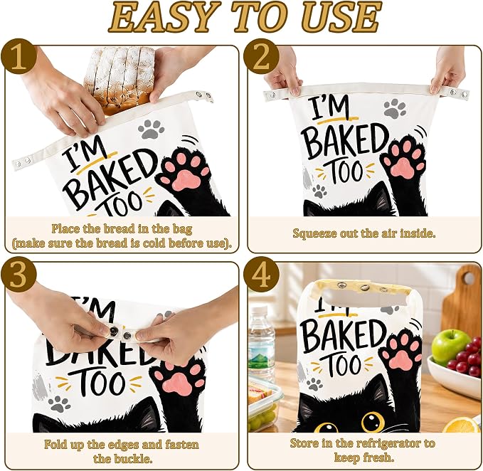 2 Pack Beeswax Funny Baker Black Cat Bread Bags for Sourdough, Reusable Linen Bread Bag 17x13'' Food Storage Cloth Bag Freezer-Friendly & Freshness Preservation