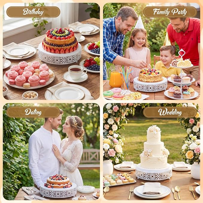 Wenqik 12 Inch Cake Stand Round Metal Cupcake Dessert Wedding Cake Stand Cookies Display Holder Fruit Food Serving Tray for Table Wedding Birthday Anniversary Party Decor (White)