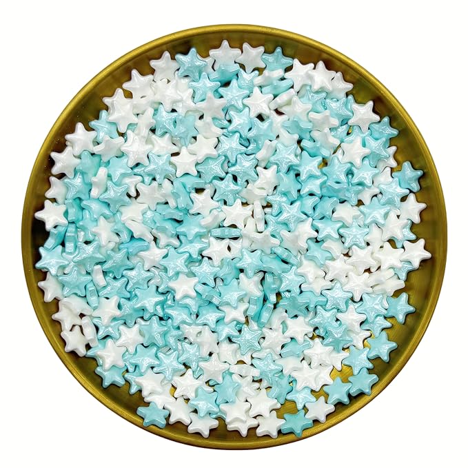 Dynastang Blue & White Stars Sprinkles Edible Stars Cake Decorating Stars Cake Decorations Cupcake Toppers Cookie Decorating Perfect for Cakes, Cupcakes, Desserts Toppings 3OZ