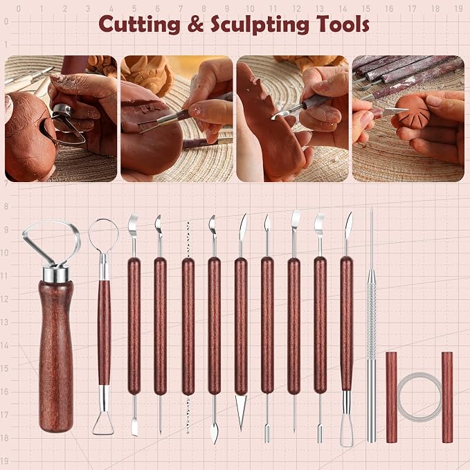 36PCS Pottery Tools and Supplies, Ceramic Polymer Tools Kit, Clay Tools Sculpting Set for Pottery Kiln, Pottery Wheel, Carving, Shaping, Dotting, Molding, Modeling, Air Dry Clay, Crafting Supplies