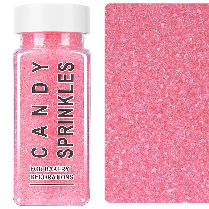 Pink Sprinkles, Light Pink Sanding Sugar Crystals, 4.6 oz Edible Sparkling Sugar for Baking Topping, Cupcakes, Cookies, Ice Cream & Cake Decorating, Wedding Shower Party Christmas Valentines Supplies