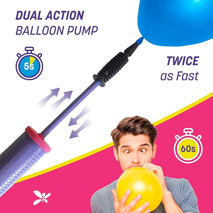 Balloon Pump Hand Held, Inflator Air Pump for Balloons - 2Way Dual Action, Friends can Help - Sturdy Ballon Inflator Pump