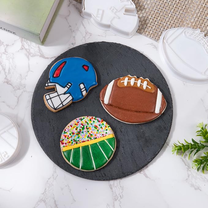 Mostop Sport Cookie Cutter with Stampers 3pcs Football Cookie Cutter Set, Football, Helmet, Football Game, Cake Decoration Tools Party Supplies Favors