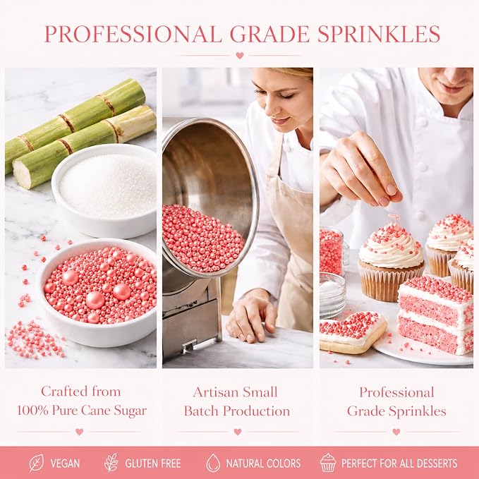 Confect Mix Rose Pink Pearls & Jimmies Sprinkle | Baby Shower & Birthday Sprinkle | Edible Sprinkles for Cakes & Cupcakes Decoration - Vegan, Gluten-Free, Nut-Free, Soy-Free, Dairy-Free, Palm Oil-Free – 4.2 Oz