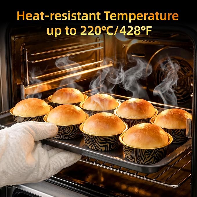 Beasea 8oz Disposable Ramekins with Lids, 120 Pack 235ml Aluminum Foil Baking Cups, Round Muffin Mini Creme Brulee Cups Tins Individual Cupcake Containers for Party Party - Tiger Stripes