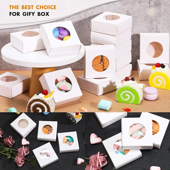 Chinco 30 Pcs Square Soap Boxes for Homemade Soaps Candle 3 x 3 x 1.2 Inch Soap Boxes with Clear Window Small Gift Wrapping Box for Soaps Packaging Bakery Cookies Candy Party Favor Supplies