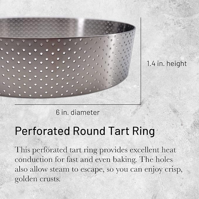de Buyer Perforated Round Tart Ring - 6” Diameter, 1.4” Height - Perfect for Baking Beautifully Crisp Tarts - Easy to Use & Clean - Made in France