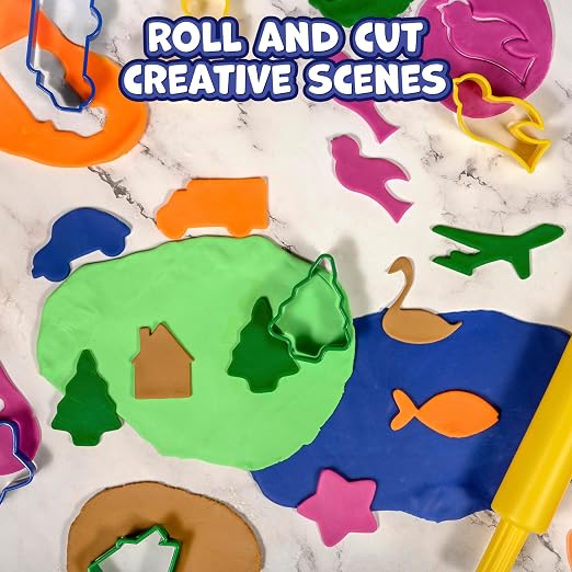 READY 2 LEARN Dough Roller and Cutters | Set of 17 | Dough Tools for Kids Ages 18m+ | Arts and Crafts Supplies for Toddlers | Roll, Cut, Mold and Play