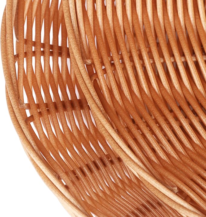GNIEMCKIN 12 Pack Round Poly Wicker Basket, Diameter 9.5 In, Brown, Plastic, Polypropylene