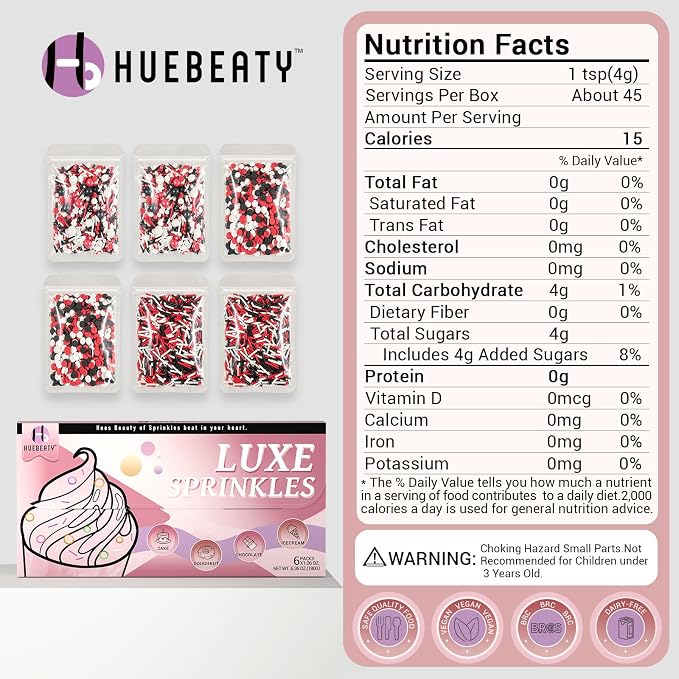 HUEBEATY Red White and Black Sprinkles for Cake Decorating and Baking, 180g | Graduation Sprinkles, Birthday Party Sprinkles for Baseball, Race Car, Casino, Hero Cakes Decoration, Cupcakes & Cookies