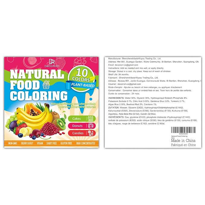 Natural Food Coloring, 10 Colors Bright Liquid Dye Free Food Coloring, Plant Based Food Colorings for Baking, DIY Cake Making, Cookie Decorating, Donut, Cream, Fondant, Candy & Baking Adult Hobby