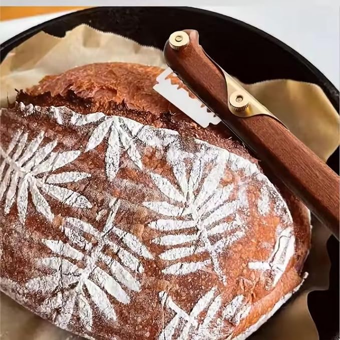 Linora Bread Lame sourdough scoring tool - Handcrafted Wooden bread scoring knife with 4 Razor Blades, scoring tool for sourdough bread baking, bread scorer blade with protective cover