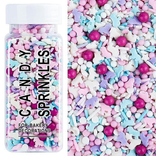 Pastel Unicorn Sprinkles for Cake Decorating, 4.6oz Edible Purple Blue Pink Sprinkles Mixed Star Pearl Jimmies, Sugar Sprinkles for Baking Cupcakes Cookies Ice Cream