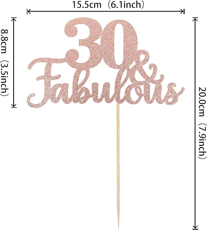 1 PCS 30 & Fabulous Cake Topper Glitter Thirty and Fabulous Cake Toppers Happy 30th Birthday Cake Pick for 30th Wedding Anniversary Birthday Party Cake Decorations Supplies Rose Gold