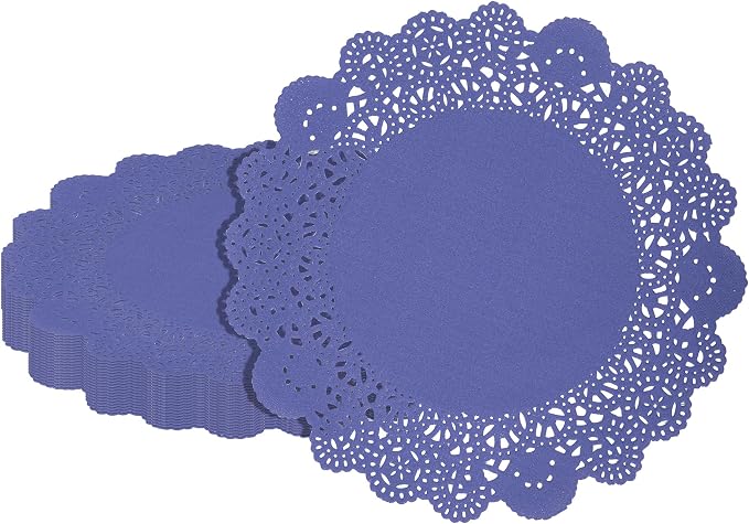 Restaurantware-Pastry Tek 8 x 8 Inch Paper Lace Doilies, 4000 Round Disposable Table Doilies - Elegant Lace Finish, Long Lasting, Purple Paper Lace Doilies, for Pastries, Cupcakes, Desserts