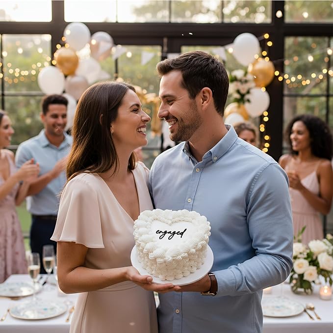 Acrylic Engaged Cake Topper – Vintage Heart Wedding Cake Decoration for Engagement Parties, Bridal Showers & Anniversaries (engaged A)