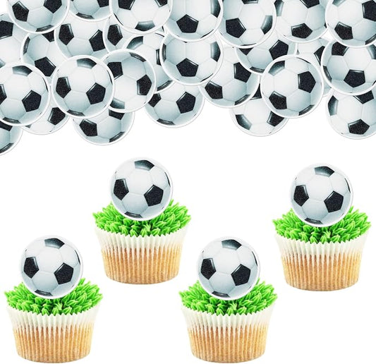 48 PCS Edible Soccer Ball Cupcake Toppers Wafer Paper Soccer Cupcake Picks Edible Football Cupcake Decorations for Sports Soccer Ball Theme Baby Shower Kids Birthday Party Cake Decoration Supplies