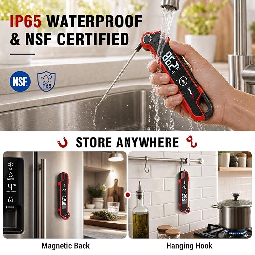 TempPro TP620 0.5 SEC Thermocouple Meat Thermometer Digtial, Instant Read Cooking Thermometer with Auto-Rotating Backlit LCD, IP65 Waterproof, Grill BBQ Kitchen Candy Deep Fry (Previously ThermoPro)