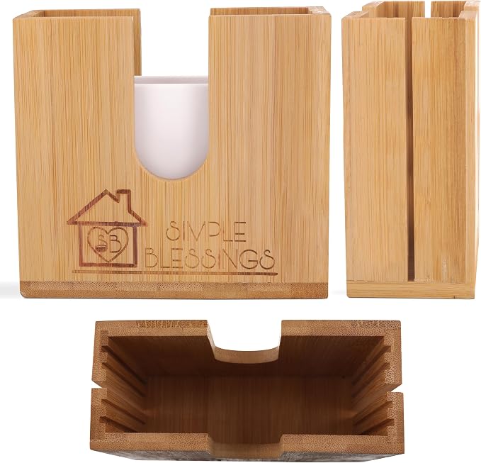 Bamboo Bagel Slicer w/Two Plastic Inserts & Non-Slip Silicone Pad - Adjustable Cutter Holder for Small & Large Bagels - Moisture Resistant & Thick Base