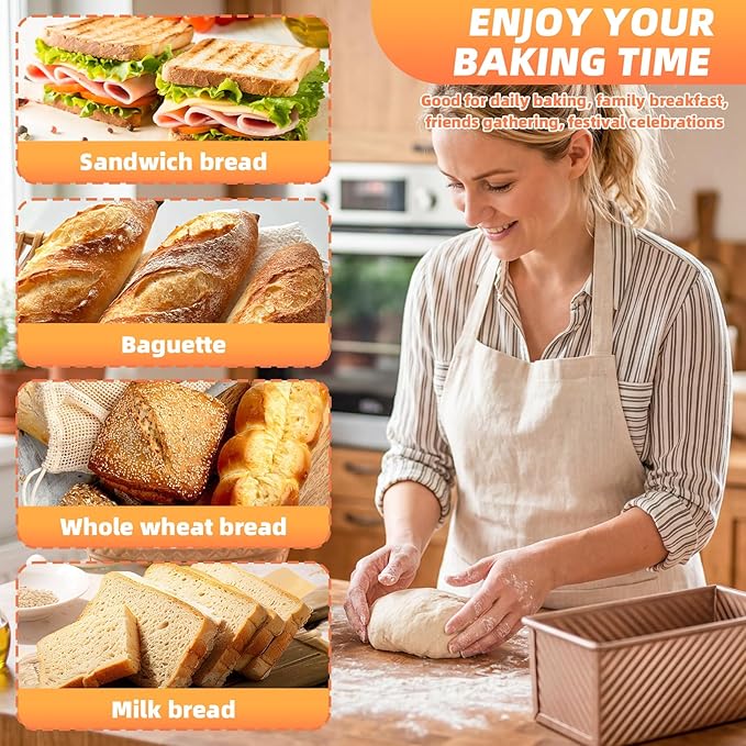 2 PCS Pullman Loaf Pan with Lid, 2.2 lb & 1 lb Dough Capacity, Nonstick Carbon Steel Sandwich Bread Pans with Covers for Homemade Sourdough Baking
