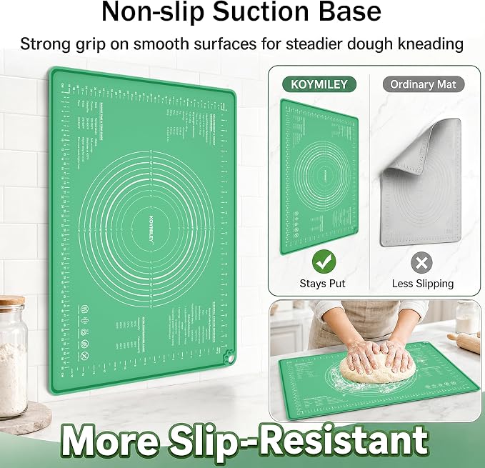 Extra Large Food Grade Platinum Silicone Pastry Mat 28 x 20, Non-Slip Non-Stick Baking Mat for Rolling Dough with 5mm Raised Edge, Measurements & Baking Guide for Bread, Pizza, Pie & Sourdough