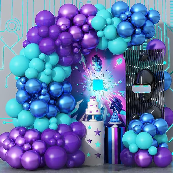 Black Purple Blue Balloons Garland Arch Kit, Metallic Blue Purple Teal Black Balloons Arch Kit, Metallic Balloon for Kids Boys Man Video Game Birthday Party Baby Shower Graduation Decorations