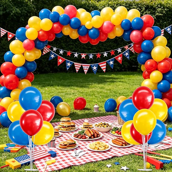 TONIFUL 4 Set Red Yellow Blue Balloon Centerpieces for Table,Balloon Stand Kit for Kid Party Decor,Birthday Decorations Anniversary Graduation Decorations 2026 Baby's Birthday