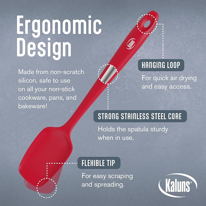 Kaluns Silicone Spatula Set 4 Pcs Rubber Spatulas Silicone Heat Resistant 600°F, Spatulas for Nonstick Cookware, Seamless Design with Stainless Steel Core, Dishwasher Safe, Bonus Tongs Included