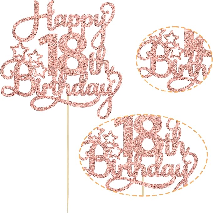 1 Pack Happy 18th Birthday Cake Topper Rose Gold Glitter 18 & Fabulous Cheers to 18 Years Old Birthday Cake Pick for Celebrating 18th Birthday Anniversary Party Cake Decorations Supplies
