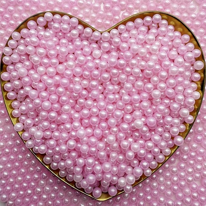 CandiJumpin 4mm Pink Sugar Pearls, Small Edible Pearls Pink Pearl Sprinkles for Cake Decorating Edible Cake Decorations Pearl Sugar Sprinkles Cupcake Toppers Baby Shower Party Birthday Wedding Christmas Supplies 3 OZ