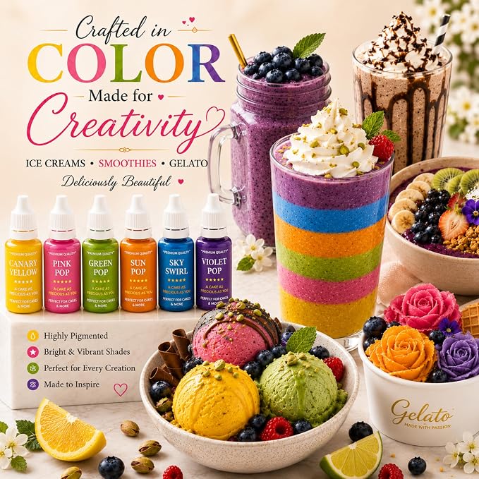 Confect Party Brights Water Color Food Coloring Set – Highly Pigmented Oil Based Food Colors for Cakes, Buttercream, Drinks, Popsicles & Baking – 6 Pack × 10mL