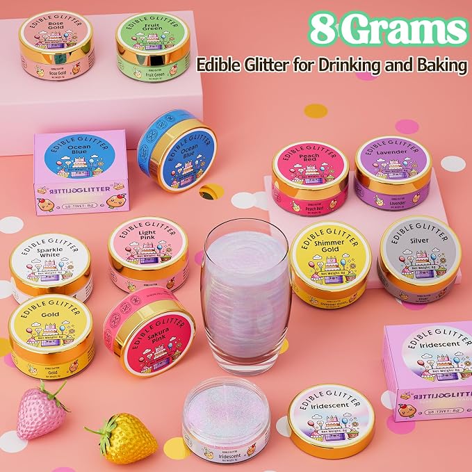 Nomeca Edible Glitter for Drinks Cakes, 8 grams Food Grade Luster Dust Sprinkles Glitter for Cake Decorations, DIY Cocktails, Beverages & Cake Decorating, Dessert Cake Topper (11-Fruit Green)